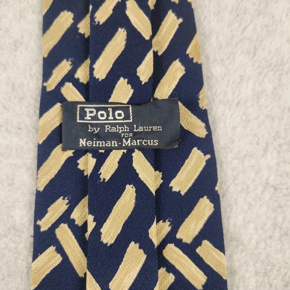 Polo Ralph Lauren for Neiman Marcus Silk Tie Navy Gold Brushstroke Print 4" Wide